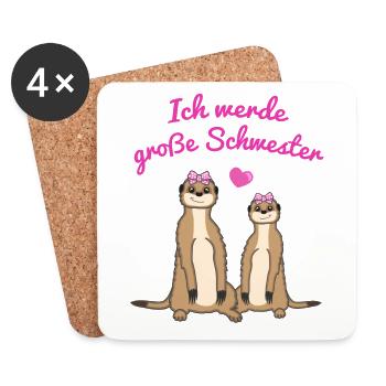 Ich Werde Große Schwester Erdmännchen Geschenk - Untersetzer (4er-Set) - Weiß - Vorne