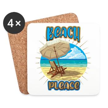 Urlaub am Meer, Ferien, Spruch Beach-Please - Untersetzer (4er-Set) - Weiß - Vorne