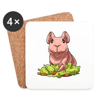 Nacktmeerschweinchen mit Salat - Untersetzer (4er-Set) - Weiß - Vorne