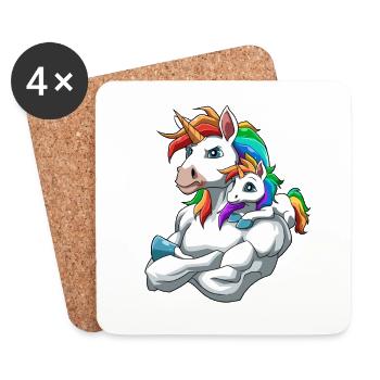 Einhorn Vater und Kind für einen Einhorn - Untersetzer (4er-Set) - Weiß - Vorne