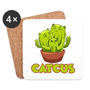 Catcus Katze und Kaktus mexikanischer Kaktus - Untersetzer (4er-Set) - Weiß - Vorne