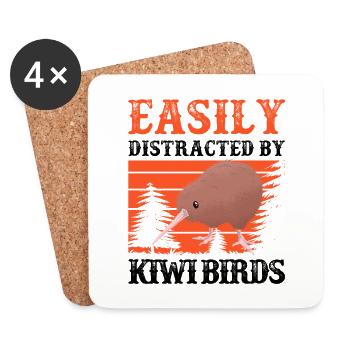 Un oiseau kiwi distrait par le kiwi de Nouvelle-Zélande - Dessous de verre (lot de 4) - blanc - Devant