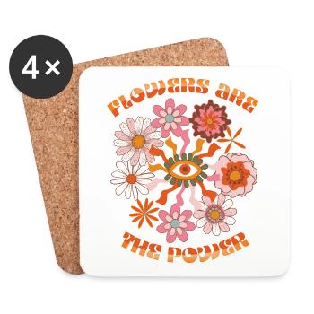 Vintage-1970 Retro-70er Jahre Groovy Blumen Spruch - Untersetzer (4er-Set) - Weiß - Vorne