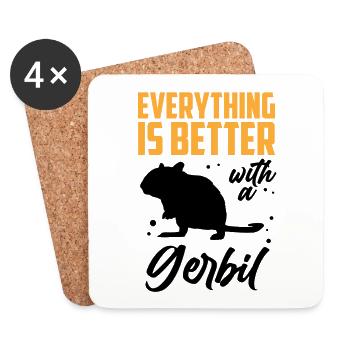 Alles besser mit Rennmaus Nagetier Gerbil - Untersetzer (4er-Set) - Weiß - Vorne