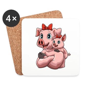 Niedliches Schwein mit seinem Schweinchen - Untersetzer (4er-Set) - Weiß - Vorne