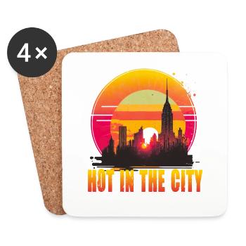 New York City Skyline Sonnenuntergang Hitze - Untersetzer (4er-Set) - Weiß - Vorne
