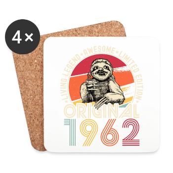 1962 Geburtstag Jahrgang Vintage Faultier Geschenk - Untersetzer (4er-Set) - Weiß - Vorne