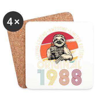 1988 Birthday vintage vintage sloth gift - Coasters (set of 4) - white - Front