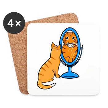 Chat mignon tigré - tigre - Dessous de verre (lot de 4) - blanc - Devant