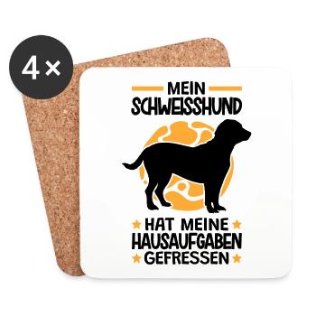 Hannoverscher Schweißhund Hausaufgaben gefressen - Untersetzer (4er-Set) - Weiß - Vorne