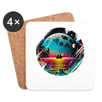 Fantasy Universum Planet Schiff Meer - Untersetzer (4er-Set) - Weiß - Vorne