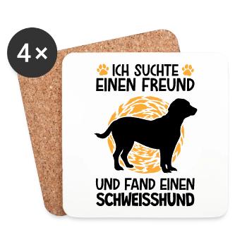 Hannoverscher Schweißhund suchte einen Freund - Untersetzer (4er-Set) - Weiß - Vorne
