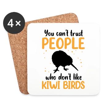 Les oiseaux kiwis ne font pas confiance au kiwi de Nouvelle-Zélande - Dessous de verre (lot de 4) - blanc - Devant