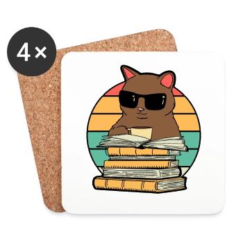 Cat Coffee and Books Funny - Coasters (set of 4) - white - Front