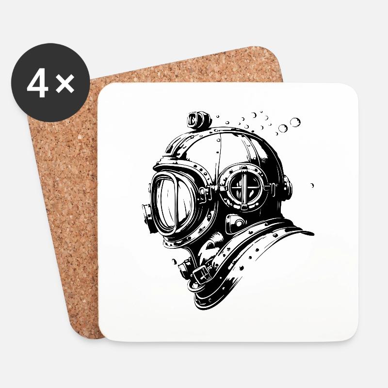 Taucherhelm Tauchen Apnoe Vintage - Untersetzer (4er-Set) - Weiß