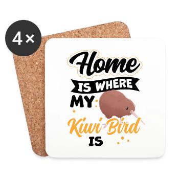 L’oiseau kiwi est ma maison Nouvelle-Zélande - Dessous de verre (lot de 4) - blanc - Devant