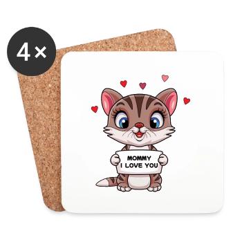 Mutter Mama Muttertag Katze Baby Kind Tochter Sohn - Untersetzer (4er-Set) - Weiß - Vorne