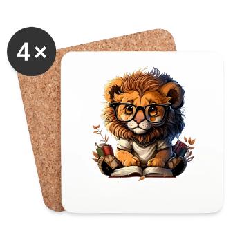 Lesender Löwe für Kinder Bücher Lesen - Untersetzer (4er-Set) - Weiß - Vorne