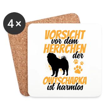 Vorsicht Owtscharka Kaukasischer Schäferhund - Untersetzer (4er-Set) - Weiß - Vorne