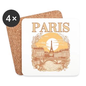 Paris Eiffelturm Bonjour Souvenirs - Untersetzer (4er-Set) - Weiß - Vorne