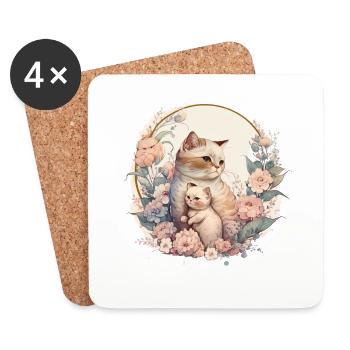 Katze Kunst Blumen Katzenmotiv - Untersetzer (4er-Set) - Weiß - Vorne