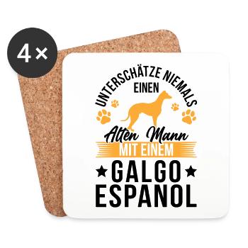 Alter Mann mit Galgo Espanol Spanischer Windhund - Untersetzer (4er-Set) - Weiß - Vorne