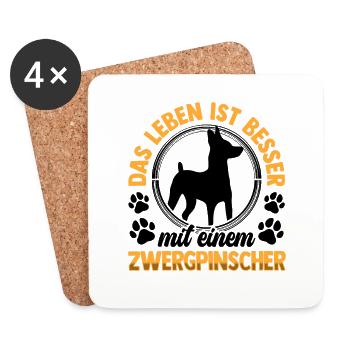 Leben ist besser mit Zwergpinscher Pinscher - Untersetzer (4er-Set) - Weiß - Vorne