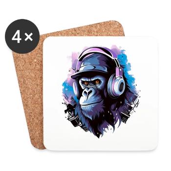 Gorilla Musik Kopfhörer Musik Affe - Untersetzer (4er-Set) - Weiß - Vorne