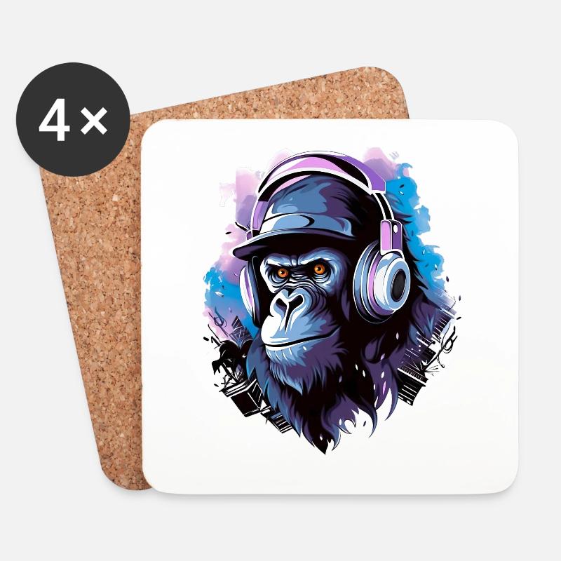 Gorilla Musik Kopfhörer Musik Affe - Untersetzer (4er-Set) - Weiß