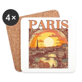 Paris Eiffelturm Bonjour Souvenirs - Untersetzer (4er-Set) - Weiß - Vorne