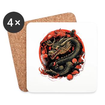 Asiatisch Drache Anime Japanisch Meer Wellen - Untersetzer (4er-Set) - Weiß - Vorne