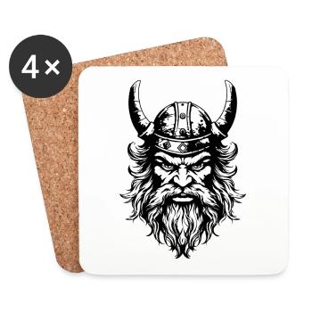 Viking Head Helmet - Coasters (set of 4) - white - Front