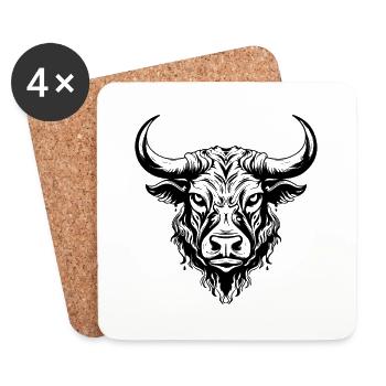 Bull Head Bull Taureau - Dessous de verre (lot de 4) - blanc - Devant