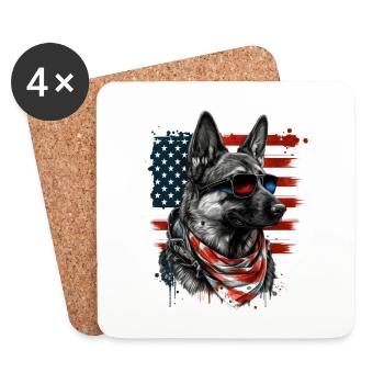 Patriotic Shepherd Dog American Flag - Coasters (set of 4) - white - Front