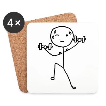 Strichmännchen, Strichmännchen, das Gewichte hebt, im Fitnessstudio - Untersetzer (4er-Set) - Weiß - Vorne