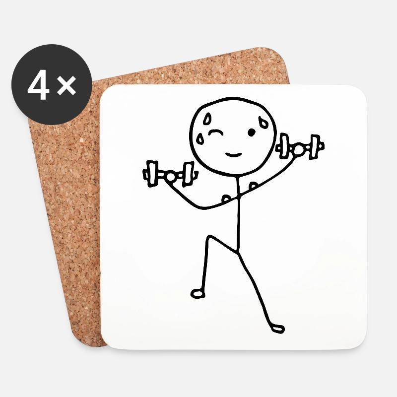 Strichmännchen, Strichmännchen, das Gewichte hebt, im Fitnessstudio - Untersetzer (4er-Set) - Weiß