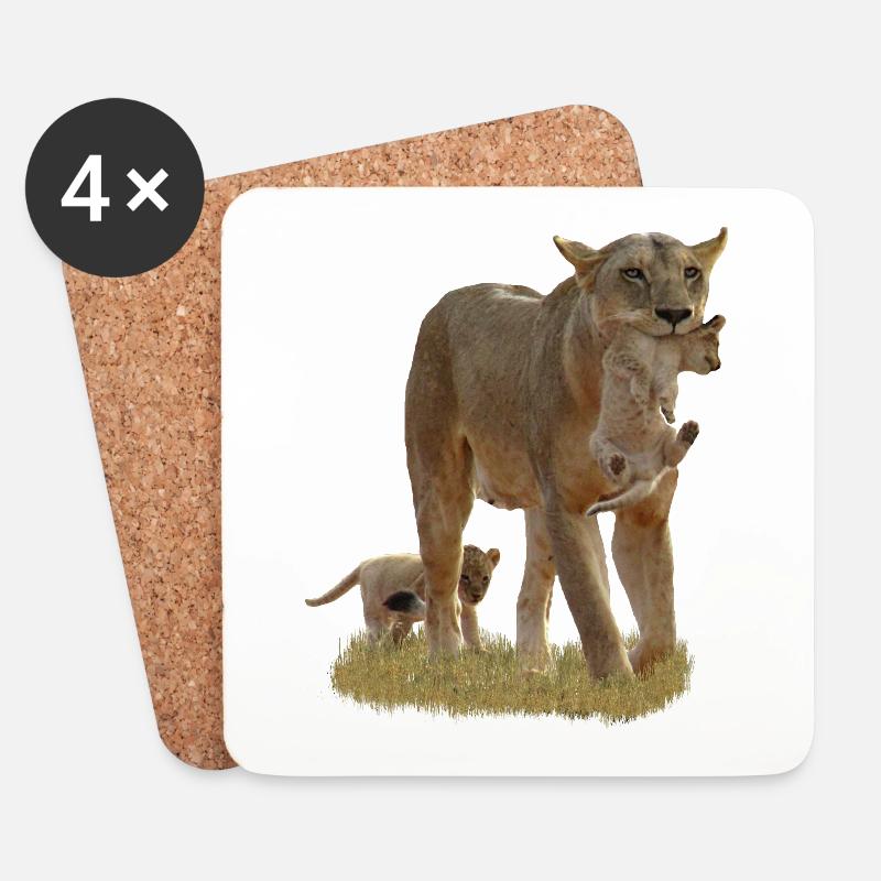 Löwin mit Löwen-Babys - Raubkatze - Katze -Afrika - Untersetzer (4er-Set) - Weiß
