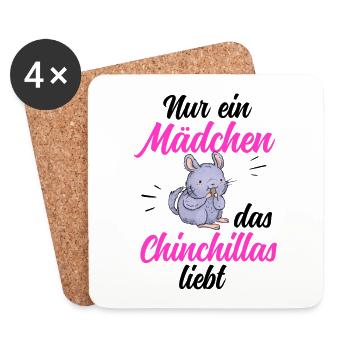 Mädchen das Chinchilla liebt Nagetier Wollmaus - Untersetzer (4er-Set) - Weiß - Vorne