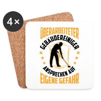 Überarbeiteter Gebäudereiniger Fensterputzer - Untersetzer (4er-Set) - Weiß - Vorne