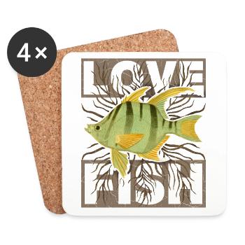 Love-Fish-Spruch Vintage-Fisch, Fisch-Illustration - Untersetzer (4er-Set) - Weiß - Vorne