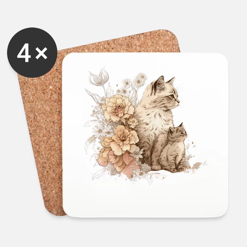 Katze Kunst Blumen Katzenmotiv - Untersetzer (4er-Set) - Weiß