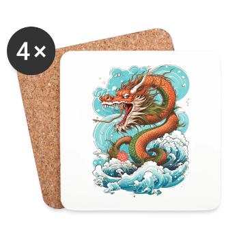 Asiatisch Drache Anime Japanisch Meer Wellen - Untersetzer (4er-Set) - Weiß - Vorne