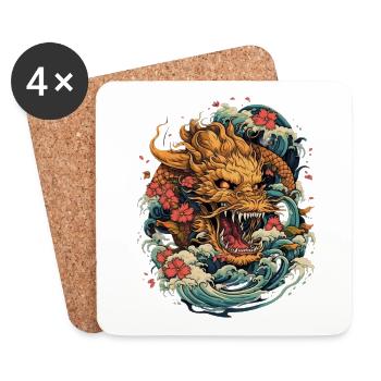Asiatisch Drache Anime Japanisch Meer Wellen - Untersetzer (4er-Set) - Weiß - Vorne