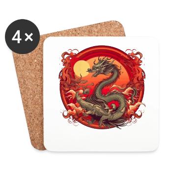 Asiatisch Drache Anime Japanisch Meer Wellen - Untersetzer (4er-Set) - Weiß - Vorne