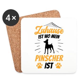Zuhause ist wo mein Zwergpinscher ist Pinscher - Untersetzer (4er-Set) - Weiß - Vorne