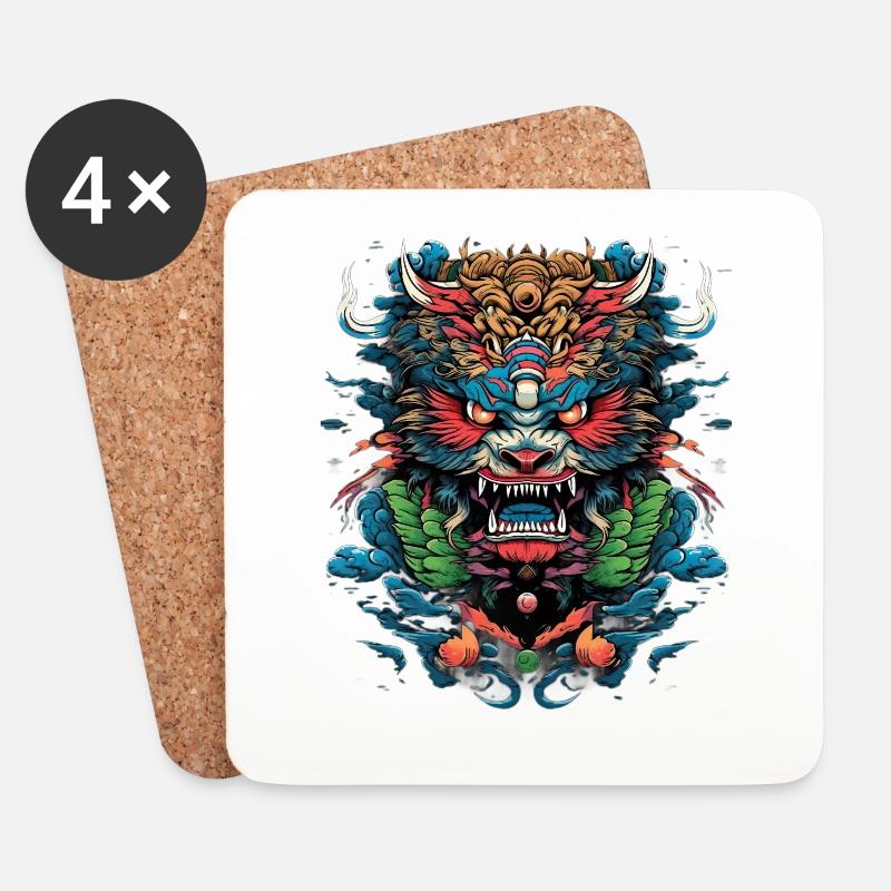 Asiatisch Drache Anime Japanisch Samurai - Untersetzer (4er-Set) - Weiß