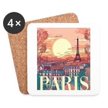 Paris Eiffelturm Bonjour Souvenirs - Untersetzer (4er-Set) - Weiß - Vorne