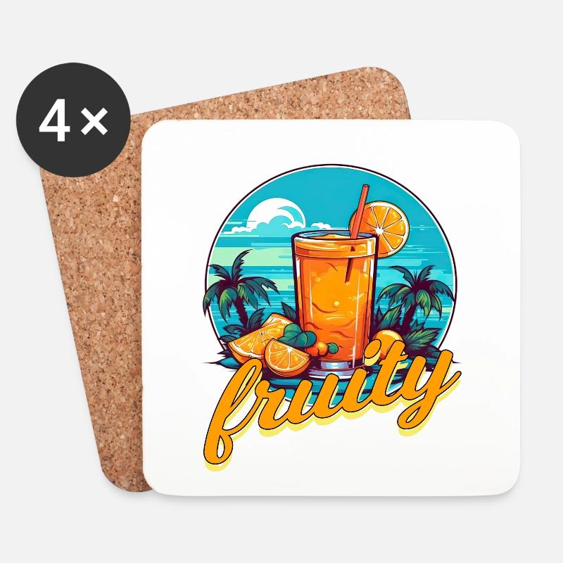Fruity Summer Apfel Banane Orange Urlaub Meer - Untersetzer (4er-Set) - Weiß