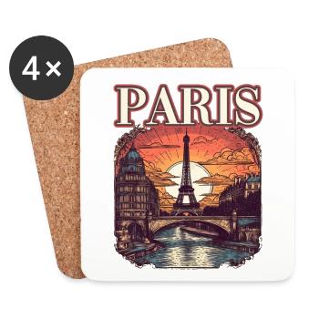 Paris Eiffelturm Bonjour Souvenirs - Untersetzer (4er-Set) - Weiß - Vorne