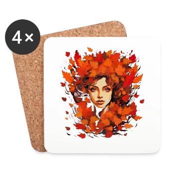 Herbst Frau Natur Blätter Jahreszeit - Untersetzer (4er-Set) - Weiß - Vorne